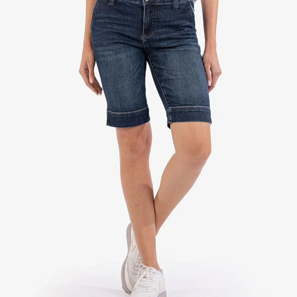 KUT from the Kloth Bermuda long Jean denim dark Wash mid rise Shorts 8